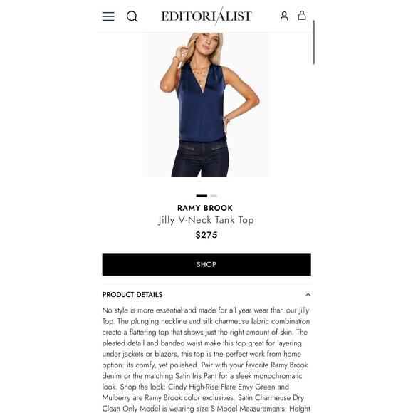 Ramy Brook Blouse Size XS Navy Blue Jilly Tank Top 100% Silk Old Money $275 - Picture 2 of 15